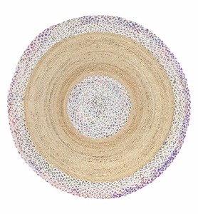 Handwoven Round Jute Rug Natural Braided Cotton Border Boho Rustic <b>Floor</b> Carpet Living Room Bedroom Home Decor <b>Mat</b> <b>For</b> Sale - Product Image 1