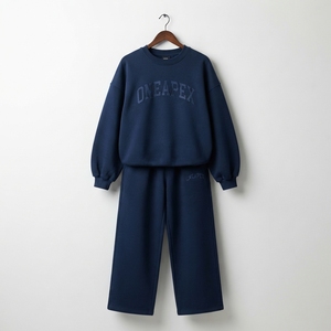 Women's Navy Blue Oversized Tracksuit Set <b>Crewneck</b> Sweatshirt Jogger Pants Casual Streetwear Sportswear Two Piece Outfit - Product Image 1