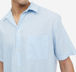 Chemises habillées décontractées pour hommes, coupe ample, bleues, à manches longues, col rabattu, sur mesure, 100 % coton, été - Product Image 5