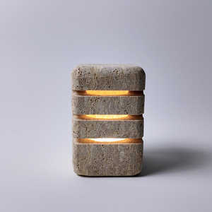 Lampe de table moderne minimaliste en pierre de travertin, colonne rectangulaire, lumière LED chaude, décoration intérieure - Product Image 4