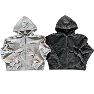 Nouveau sweat à capuche pour homme en coton 100% avec strass personnalisés, imprimé intégral, strass carrés, demi-zip, visage entier - Product Image 1