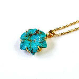 Colgante de flor de turquesa de cobre AAA, collar de flor de cristal para mujer, collar con colgante de piedra preciosa tallada, joyería hecha a mano - Product Image 6