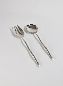 Servidor de Ensalada de Metal con Diseño de Corazón, Acabado Plateado Pulido, para Decoración de Mesa de Boda, Juego de Servidores de Ensalada - Product Image 4