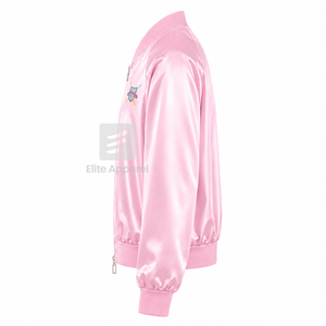 Veste en satin respirant personnalisée Gamma Phi Delta Sorority avec logo brodé sur le devant, bleu ciel et rose, manches longues pour femme - Product Image 4