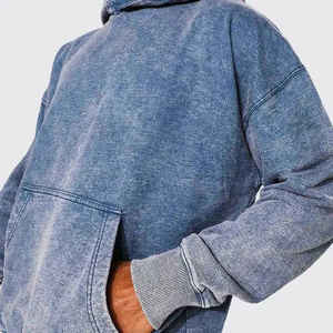 Mens Acid Wash Oversized Hoodie Vintage Faded Cotton Fleece Pullover <b>Sweatshirt</b> Loose Fit Streetwear Casual Wear - Product Image 6