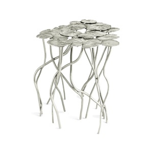 Mesa Tapizada de Lujo Saleem International 2026 con Base Decorativa de Hojas de Ginkgo en Metal Dorado para Entrada o Dormitorio - Product Image 5