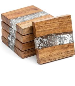 HASAN CRAFT Luxury Square Wood Mats & Pads with Resin Inlay Disposable <b>Table</b> <b>Protection</b> HC-0001 for Home Kitchen Use - Product Image 4