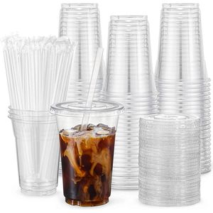 Bicchieri di Plastica Usa e Getta da 24oz con Coperchi e Cannucce, 100 Set Trasparenti per Caffè Freddo, Frullati, Milkshake e Bevande Fredde - Product Image 1