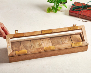 Handcrafted Mango Wood Domino Set with Brass Accents, Double Six <b>Game</b> - Product Image 2