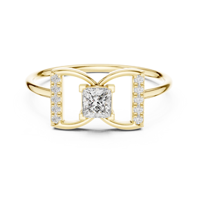 Bague en or jaune avec moissanite taille princesse et nœud pour femme, bague de fiançailles géométrique en diamant, cadeau de joaillerie fine - Product Image 3