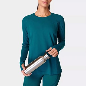 เสื้อวิ่งแขนยาวตาข่ายสำหรับผู้หญิง น้ำหนัก 210 กรัม แบบเรียบๆ สำหรับฤดูร้อน ขายส่ง แห้งเร็ว ระบายอากาศดี รับผลิตแบบ OEM จากโรงงาน - Product Image 2