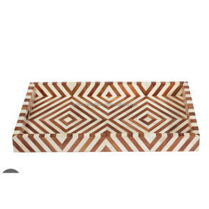 Plateau de service rectangulaire en os incrusté de chevron bleu vert |   Plateau en bois décoratif moderne fait à la main pour une table élégante et une décoration intérieure - Product Image 5