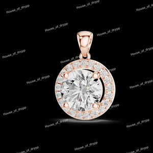 Colgante de Plata de Ley 925 con Halo Redondo de Moissanita, Estilo Clásico, Elegante y Lujoso, para Aniversario, Unisex - Product Image 2