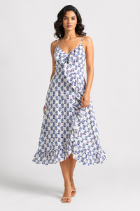 เดรสลายดอกไม้สำหรับผู้หญิง สไตล์โบฮีเมียน แขนกุด สายเดี่ยว ชายระบาย  ลำลอง ใส่ไปเที่ยวทะเล ปาร์ตี้  ทรงเอไลน์ - Product Image 4