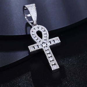 Pendentif Croix Ankh - Moissanite couleur D VVS, Pendentif Croix Ankh en Argent 925 avec Moissanite, Pendentif Croix Ankh en Argent - Product Image 3