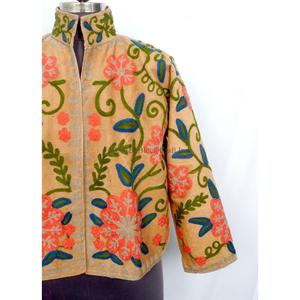 Veste Courte Décontractée pour Femme, Broderie Florale Boutonnée, Faite Main, Écologique, Style Plage, Doublure Hiver en Coton - Product Image 3