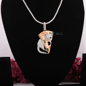 925 Silver 18k Gold Plated Rhodium Plated Luxury Animal Moissanite Pizza <b>Mouse</b> Pendant Cute Themed Charm Everyday Wear Unisex - Product Image 4