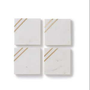 Luxury Marble Coasters Set With Brass Holder Stylish Drink Coasters For Contemporary Home And Dining <b>Table</b> Decor - Product Image 1