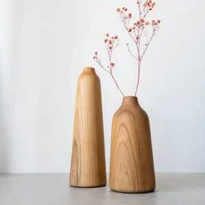 Vase en bois minimaliste en forme de larme, fait main, en bois massif, petite bouteille à fleurs, pot de fleurs séchées pour bureau, centre de table rustique - Product Image 6