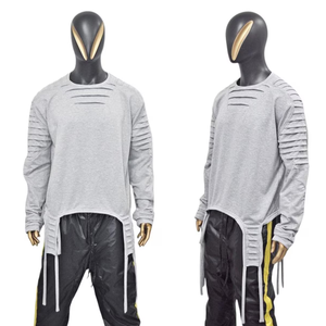 T-shirt long à manches longues en jersey 100 % coton épais pour homme SME, coupe latérale, sans logo, coupe ample et oversize - Product Image 5