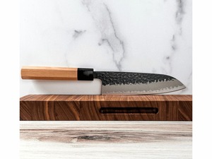 Couteau de cuisine de style japonais, lame en acier inoxydable martelé, manche en bois, pour la viande et les légumes - Product Image 3