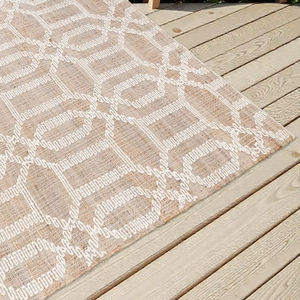 Tapis Kilim en laine tissé à la main, motif géométrique naturel brun terreux et blanc |   Modernes, écologiques, adaptés aux animaux de compagnie, antidérapants - Product Image 5