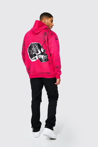 Pink <b>Winter</b> Embroidered Zipper-Up Casual Streetwear 100% Cotton Heavyweight Hoodie for Men Halloween Edition - Product Image 3