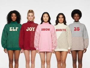 <b>Women's</b> Oversized Turtleneck <b>Sequined</b> Sweatshirt Christmas Letter Print Knitted Cotton Winter <b>Top</b> Puff Sleeve Front Logo - Product Image 5
