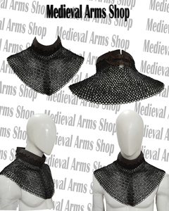 Medieval Chainmail CollarMild Steel 9mm <b>Flat</b> Riveted Ring Leather Trim Knight Neck Armor Gorget Cosplay Reenactment Costume - Product Image 5