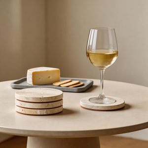 Juego de Posavasos de Piedra de Travertino Natural Hechos a Mano con Base de Corcho, Posavasos Redondos para Mesa de Café, Decoración del Hogar - Product Image 4