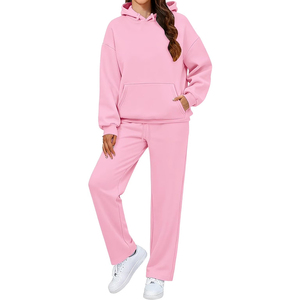Ensemble de survêtement rose à capuche de qualité supérieure, manches longues, coupe ample, en coton, décontracté, pour jogging, sweats à capuche oversize unisexes - Product Image 4