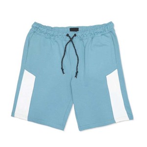 Shorts de bain pour homme bleu clair uni avec bande latérale blanche, cordon de serrage, taille élastique, décontractés, tricotés, séchage rapide - Product Image 2