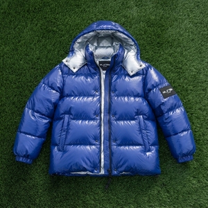 Chaqueta Acolchada con Capucha Azul Rey para Hombre, Chaqueta de Invierno Brillante con Acolchado, Chaqueta Casual para Exteriores con Cierre Completo y Aislamiento Térmico - Product Image 6
