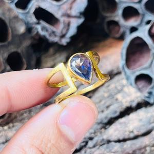 Geometric Amethyst Gemstone <b>Ring</b> Minimalist <b>Open</b> Band Boho Brass 18K Gold Plated for Women Modern Wholesale - Product Image 3