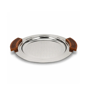Bandeja rectangular de metal con diseño de madera, muy vendida, para servir comida en la mesa, ideal para hogares, hoteles y restaurantes. - Product Image 3
