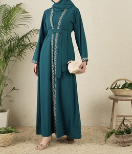 Hot Sale Beautiful Dubai Women Abaya Traditional Islamic Muslim Clothing & Accessories Floor Length <b>Long</b> Sleeves Front Open - Product Image 4
