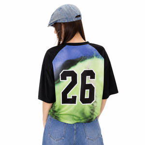 Camiseta deportiva de malla extragrande para mujer, estilo hip hop, con estampado de números degradados, para fútbol americano, venta al por mayor - Product Image 3