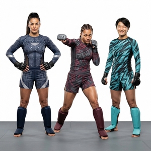 ชุดแรชการ์ด MMA สำหรับผู้หญิง แบรนด์ Prime แขนยาว กางเกงขาสั้น พิมพ์ลายแบบ Sublimation กระชับรูปร่าง ระบายเหงื่อ แห้งเร็ว ยืดหยุ่นได้ดี - Product Image 5