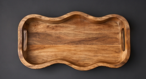 Bandeja de Madera con Borde Festoneado para Servir, Plato Rectangular de Madera de Mango Natural con Asas - Product Image 4