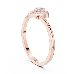 Bague de fiançailles tendance en or rose plaqué avec halo de diamants de laboratoire en forme de cœur pour femme, avec pierre centrale ronde et design cœur pavé - Product Image 2