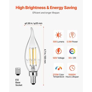 Confezione da 12 Lampadine LED Dimmerabili a Candela Vintage con Punta Effetto Fiamma per Lampadario, Luce Calda 2725K, 90 - Product Image 4