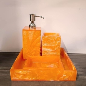 Resin Bathroom <b>Set</b> Premium Bathroom Decor Collection Including <b>Soap</b> Dispenser Holder and Storage Tray for Home Hotel and Spa - Product Image 2
