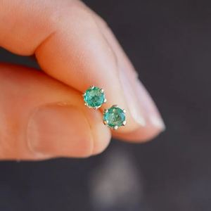 Natural Zambian Emerald <b>Stud</b> Earrings 4mm Round 925 Sterling <b>Silver</b> Dainty Minimalist Gemstone Earrings May Birthstone Jewelry - Product Image 1