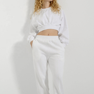 <b>Women's</b> White 2-Piece <b>Knitted</b> Set Full Sleeve Hooded Top Pocket <b>Jogger</b> Pants Hip Hop Regular Fit Autumn Solid Color Breathable - Product Image 5
