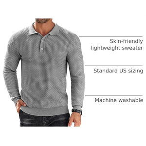 <b>Men's</b> Knitted <b>Long</b> Sleeve Polo Sweater Solid Color Autumn Casual Pullover Full Sleeve - Product Image 6