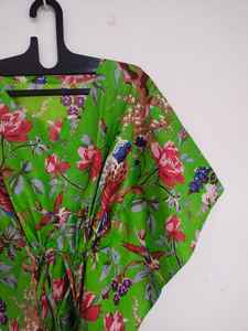 Vestido Kaftán de Algodón Hecho a Mano con Estampado de Aves, Ligero, Maxi, para Verano - Product Image 5