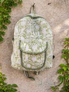 Quilted Floral Print Cotton Student Tote & Messenger Bag <b>Backpack</b> Zip Closure White Black Sustainable Unisex Versatile Stylish - Product Image 5