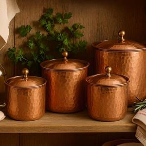 Premium Copper Storage Canister Set Hammered Finish with Lid, Kitchen Containers for Coffee Tea Sugar, Decorative Home Kitchen - Product Image 1