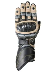 Wholesale Genuine Leather Motorcycle <b>Gloves</b> Long Cuff Carbon <b>Knuckle</b> Protection Breathable Biker Racing Riding Gear Bulk Factory - Product Image 6