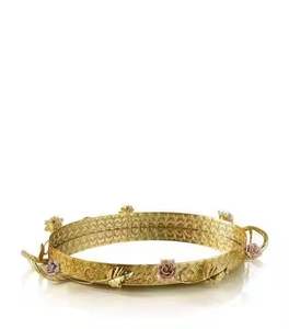 Luxury Gold Decorative Serving Tray with Floral Design Round Metal <b>Coffee</b> <b>Table</b> Tray Display Platter Home Decor Gift Item - Product Image 1